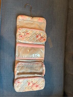 Shabby Chic Hanging Quilted Floral Cosmetic Organizer in Pink and Blue